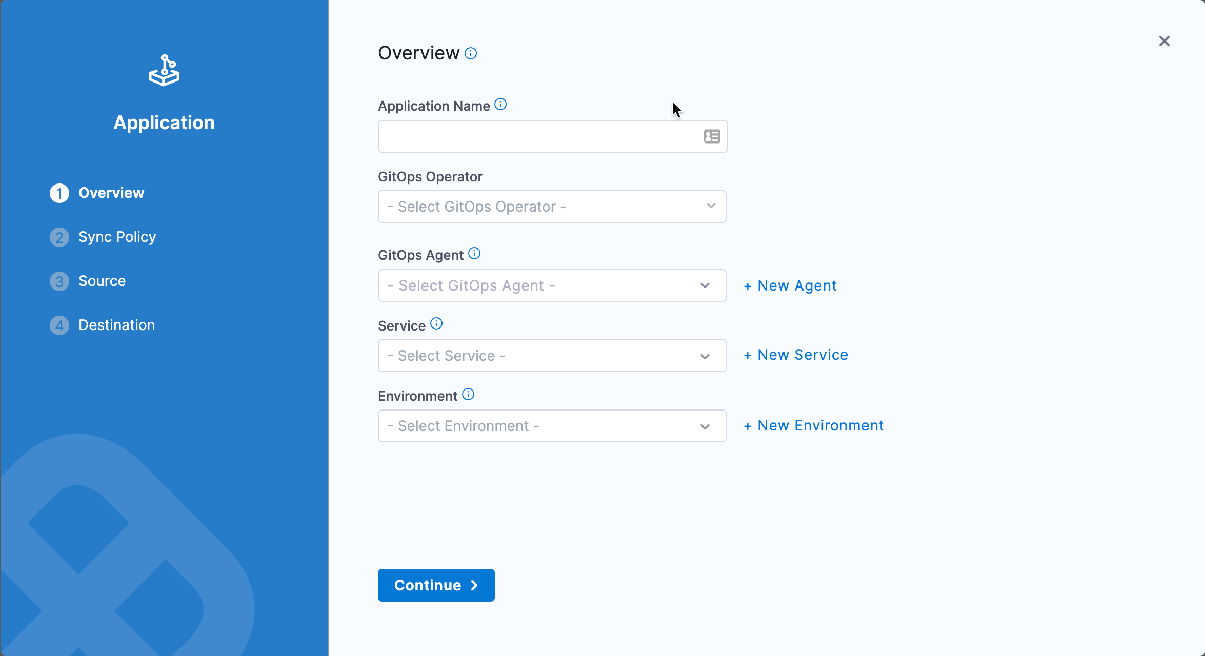 Screenshot showing the New Application button in the GitOps Applications page